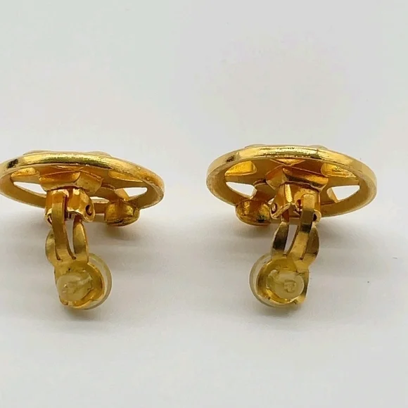 SALE! Authentic CHANEL Coco Mark Vintage Gold Plated Star Motif Earrings W Box - Picture 4 of 11